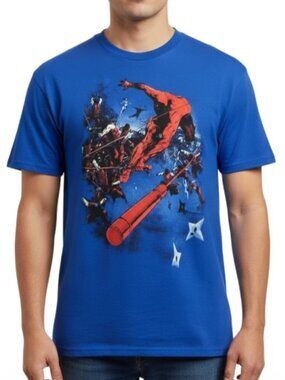 Marvel Daredevil T-Shirt WeLoveFine Blue Men Small Ninja Graphic Art Cotton NEW
